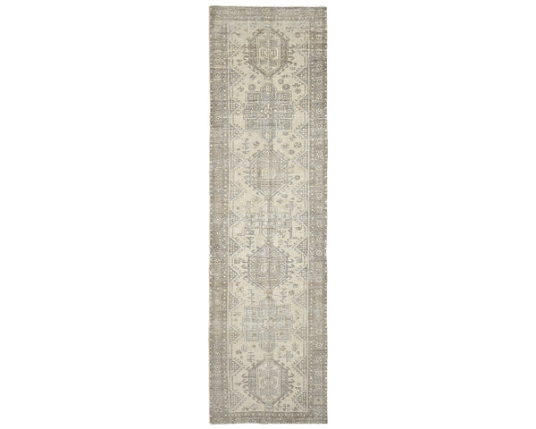 12 Ft Vintage Brown Persian Style Hand Knotted Distressed Low Pile Wool Runner Rug